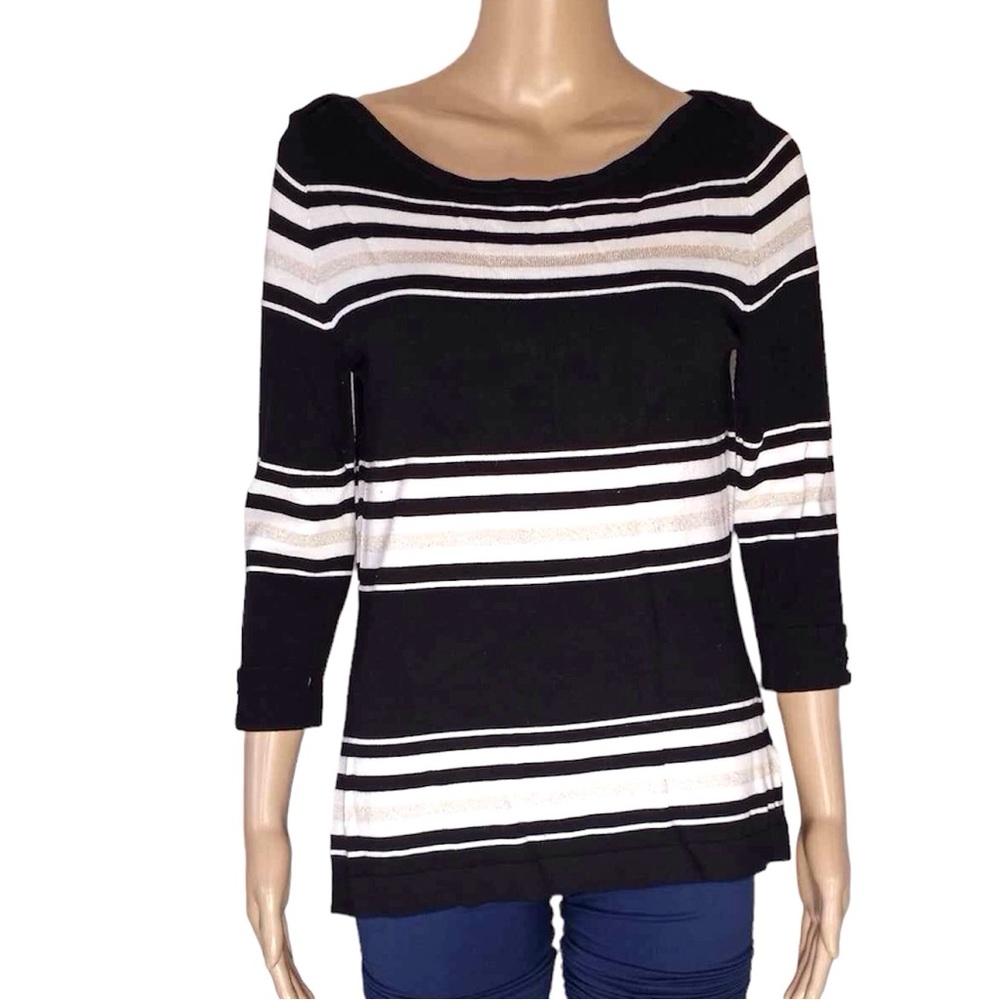 White House Black Market Striped Boatneck 3/4 Sleeve Lightweight Sweater Small